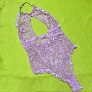Victoria’s Secret Lace Polka Dot Cutout Halter Teddy Longerie Sexy M Lilac Mesh